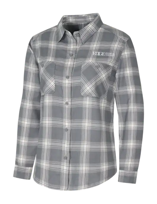 Womens Medium Grey/Cream Plaid Flannel Shirt w/Edge Physical Therapy Logo