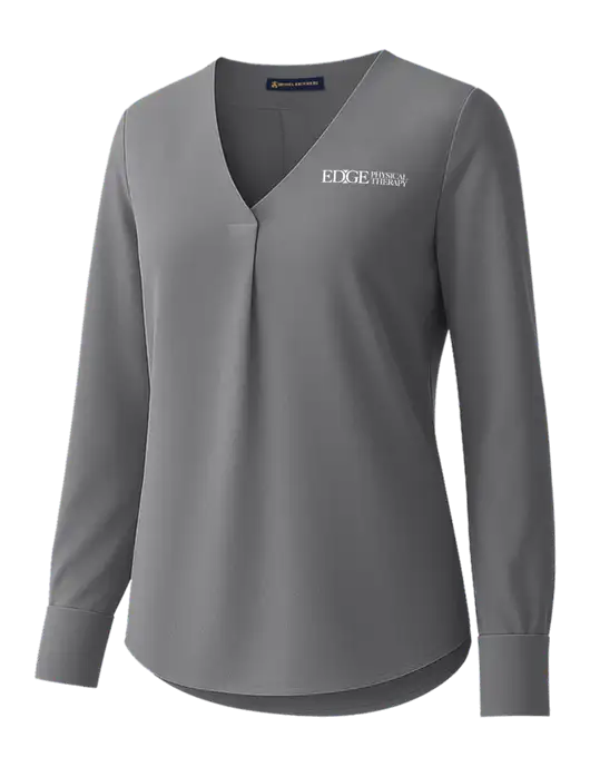 Brooks Brothers Womens Medium Grey Open-Neck Satin Blouse  w/Edge Physical Therapy Logo