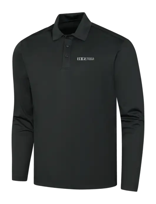 Black Silk Touch Performance Long Sleeve Polo w/Edge Physical Therapy Logo