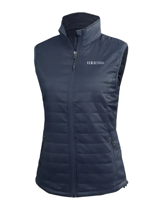 Womens Packable Navy Puffy Vest w/Edge Physical Therapy Logo