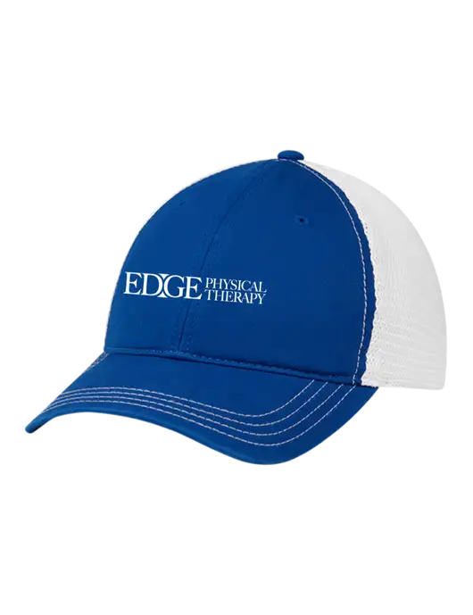 Richardson 111 Garment Washed Trucker Cap Royal w/White Mesh w/Edge Physical Therapy Logo