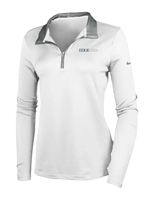 NIKE White/Dark Grey Womens Dry-Fit Stretch 1/2 Zip Cover-Up w/Edge Physical Therapy Logo
