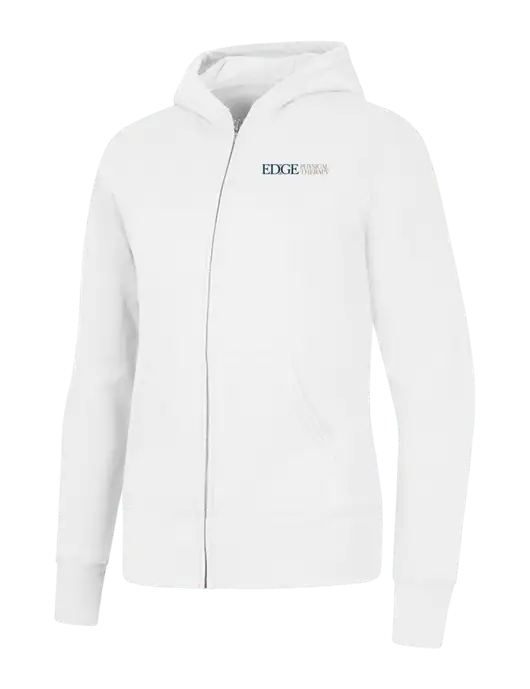 White Womens Core Fleece Full-Zip Hooded Sweatshirt w/Edge Physical Therapy Logo