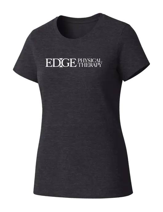 Womens Seriously Soft Heathered Charcoal T-Shirt w/Edge Physical Therapy Logo