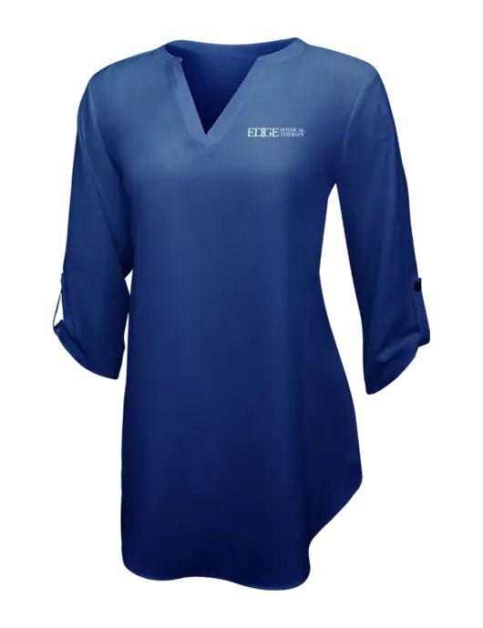 Dark Royal Womens 3/4 Sleeve Tunic Blouse w/Edge Physical Therapy Logo