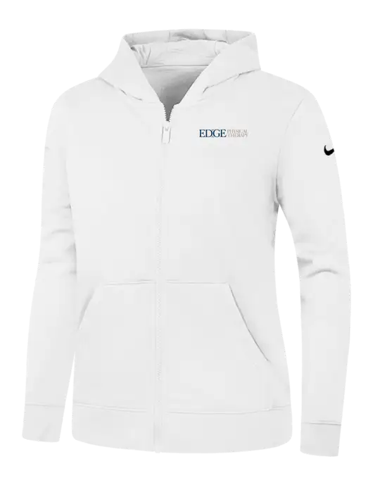 Nike Womens Club Fleece Sleeve Swoosh Full-Zip White Hoodie w/Edge Physical Therapy Logo