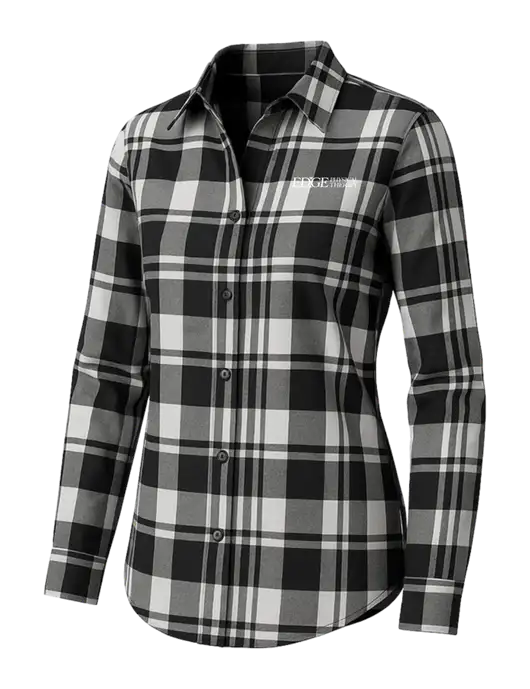 Womens White/Black Plaid Flannel Tunic w/Edge Physical Therapy Logo
