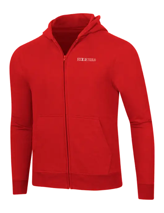 Bright Red 8.5 oz Ring Spun Zip Hooded Sweatshirt w/Edge Physical Therapy Logo