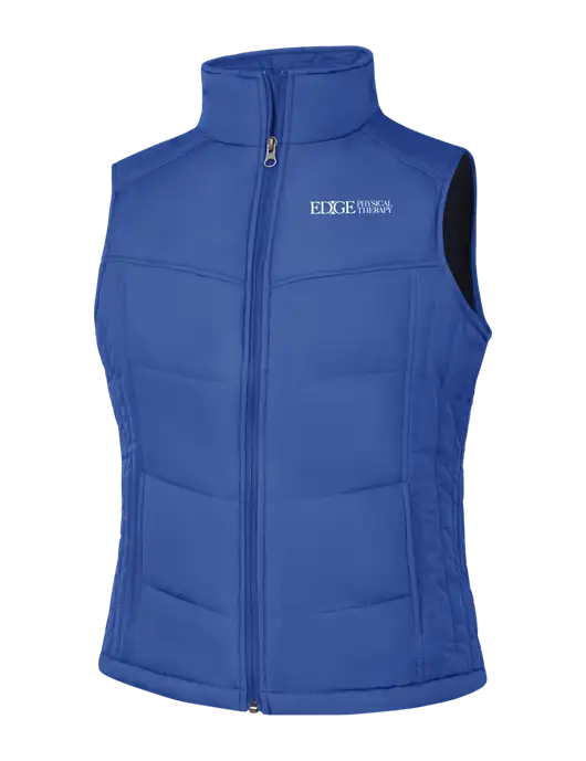 Womens Dark Royal Blue/Black Puffy Vest w/Edge Physical Therapy Logo