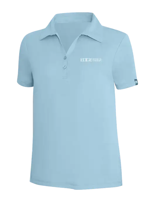 TravisMathew Light Sapphire Heather Womens Coto Performance Polo w/Edge Physical Therapy Logo