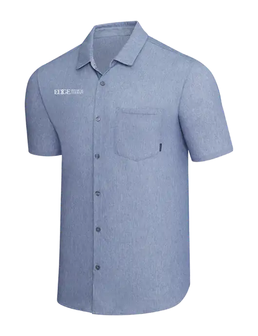OGIO Slate Blue Heather Extend Short Sleeve Button Up Shirt w/Edge Physical Therapy Logo