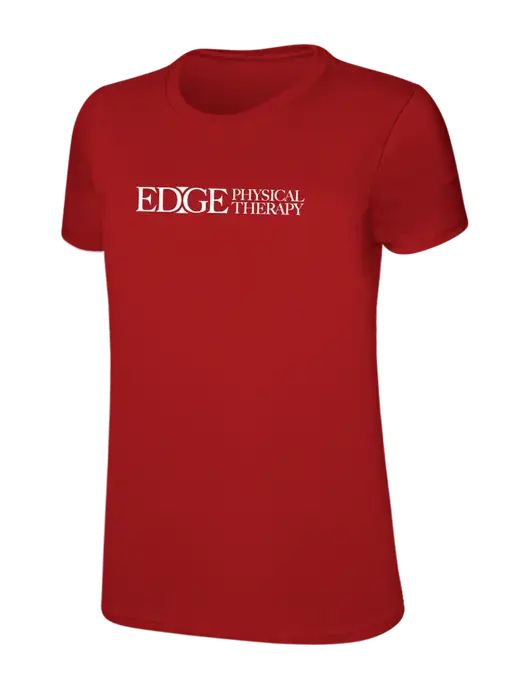 Womens Ring Spun Bright Red 4.5 oz T-Shirt w/Edge Physical Therapy Logo