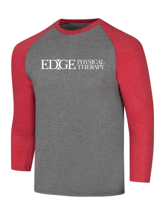 Simply Soft 3/4 Sleeve Red Frost/Grey Frost Ring Spun Cotton T-Shirt w/Edge Physical Therapy Logo