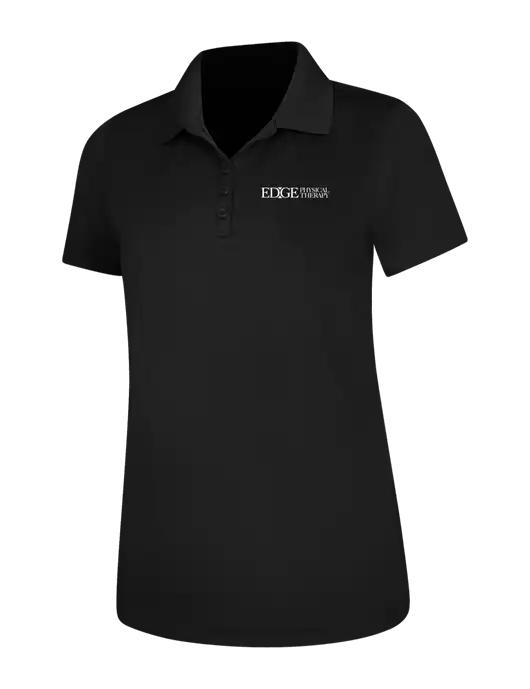 Black Womens Dry Zone UV Mesh Polo w/Edge Physical Therapy Logo