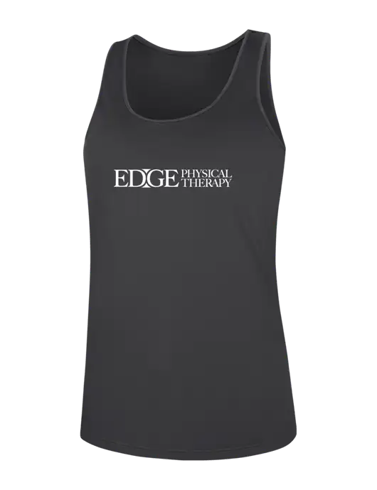 Womens Dark Grey PosiCharge Competitor Racerback Tank w/Edge Physical Therapy Logo