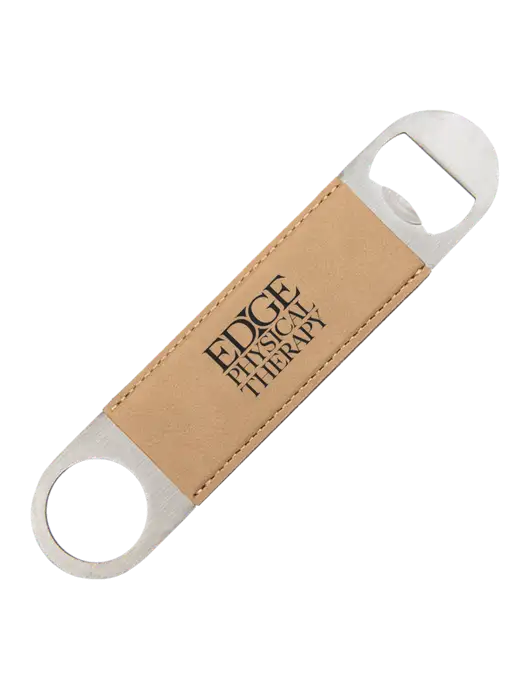 Tan Leatherette Bottle Opener w/Edge Physical Therapy Logo
