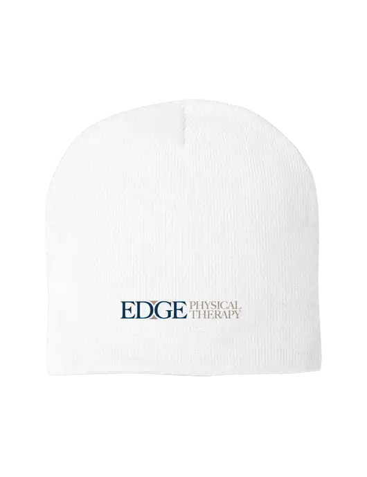 Solid White Element Knit Beanie w/Edge Physical Therapy Logo