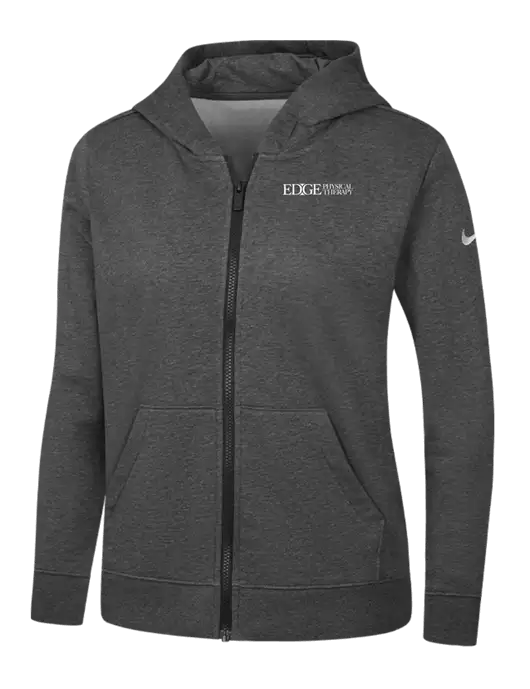 Nike Womens Club Fleece Sleeve Swoosh Full-Zip Charcoal Heather Hoodie w/Edge Physical Therapy Logo