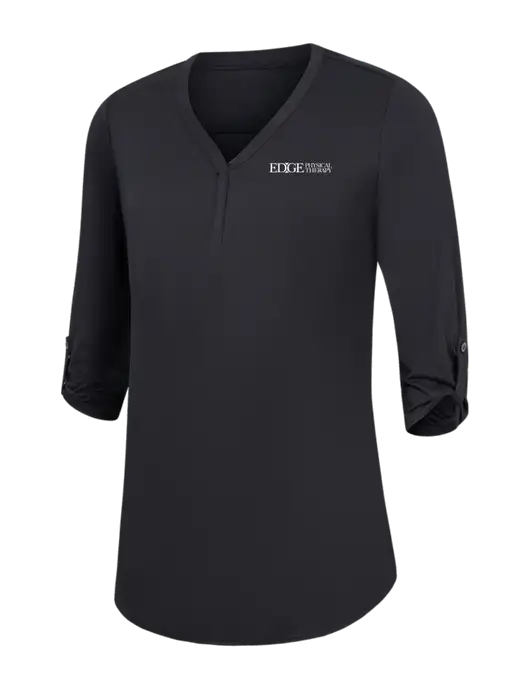 Womens Black City Stretch 3/4-Sleeve Tunic w/Edge Physical Therapy Logo