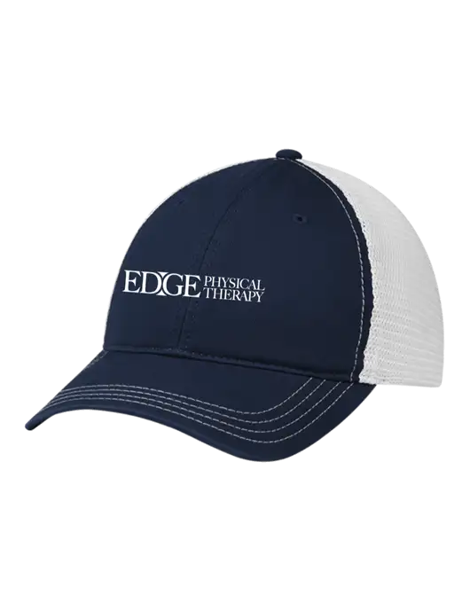 Richardson 111 Garment Washed Trucker Cap Navy w/White Mesh w/Edge Physical Therapy Logo