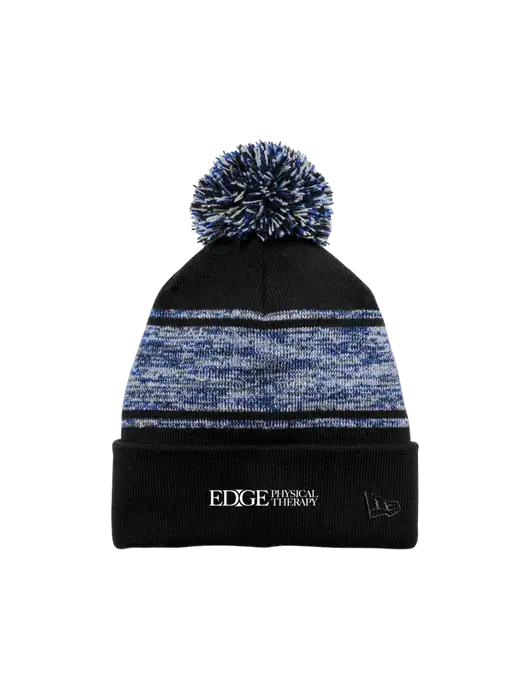New Era Black/Royal Knit Chilled Pom Beanie w/Edge Physical Therapy Logo