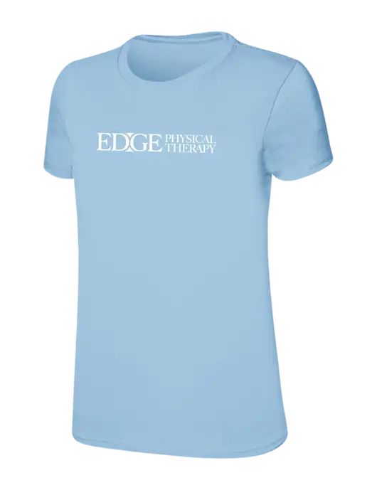Womens Ring Spun Light Blue 4.5 oz T-Shirt w/Edge Physical Therapy Logo