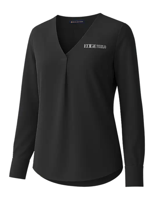 Brooks Brothers Womens Black Open-Neck Satin Blouse  w/Edge Physical Therapy Logo