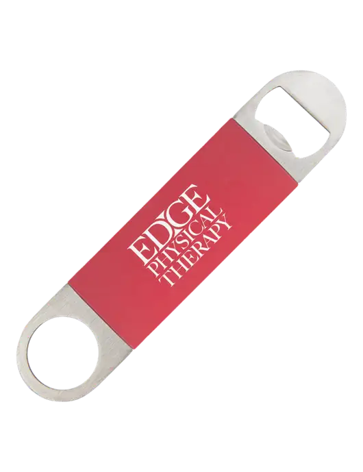 Red Bottle Opener with Silicone Grip w/Edge Physical Therapy Logo