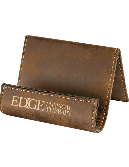 Rustic Leatherette Card & Phone Holder w/Edge Physical Therapy Logo