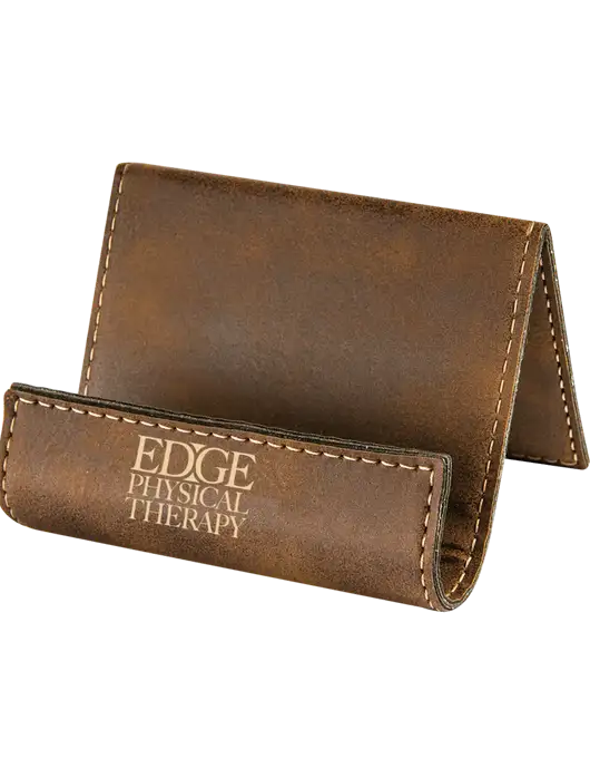 Rustic Leatherette Card & Phone Holder w/Edge Physical Therapy Logo