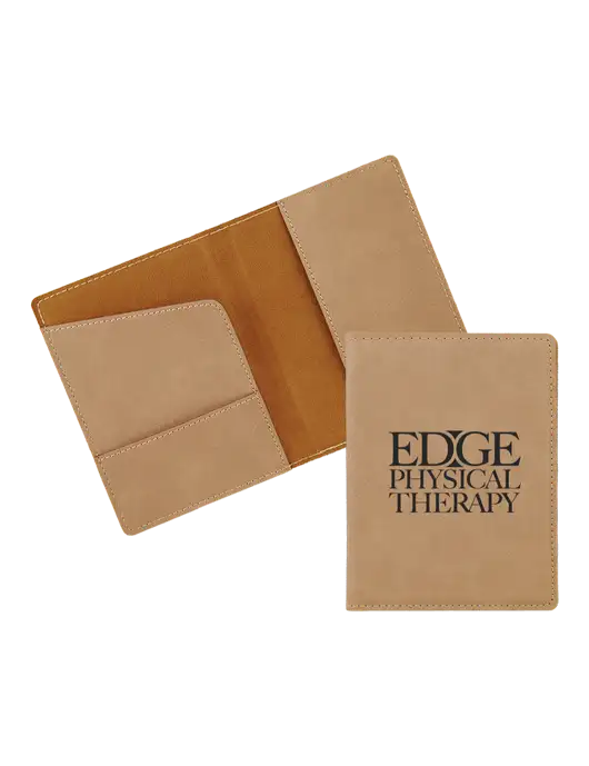Tan Leatherette Passport Holder w/Edge Physical Therapy Logo