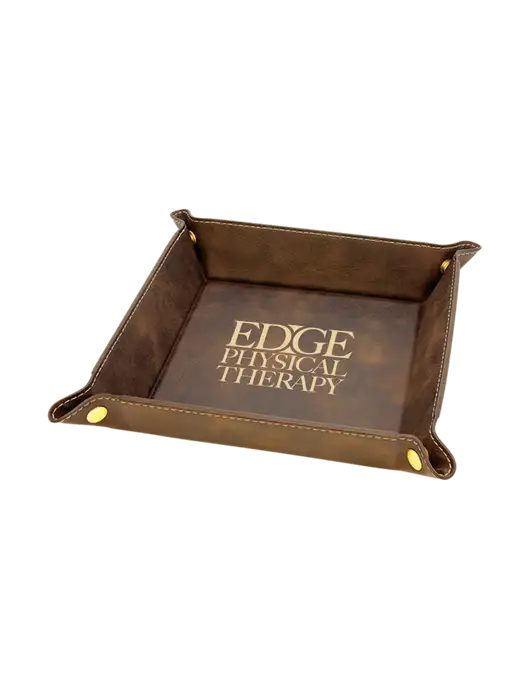 Rustic Leatherette Valet Tray, 6 x 6 w/Edge Physical Therapy Logo