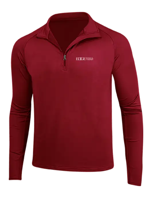 Red Sport Wick Stretch 1/4 Zip Pullover w/Edge Physical Therapy Logo