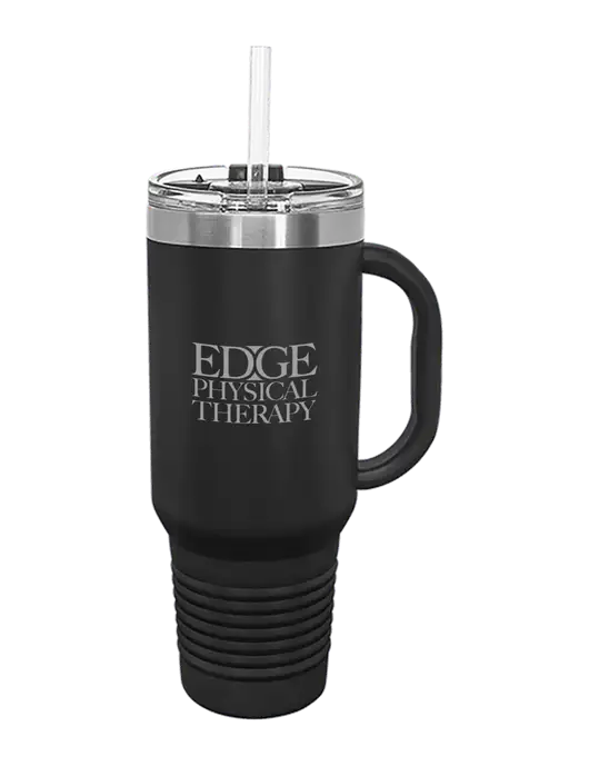 Polar Camel 40 oz. Powder Coated Vacuum Insulated Black Travel Mug with Straw w/Edge Physical Therapy Logo