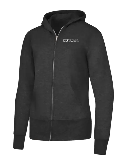 Dark Heather Grey Womens Core Fleece Full-Zip Hooded Sweatshirt w/Edge Physical Therapy Logo