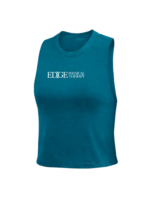 BELLA+CANVAS Womens Heather Teal Racerback Crop Tank  w/Edge Physical Therapy Logo