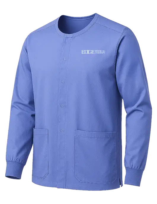 Wink Ceil Blue Unisex WorkFlex Snap-Front Scrub Jacket w/Edge Physical Therapy Logo