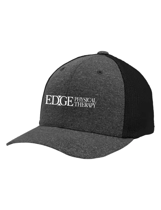 Flexfit Black/Dark Charcoal Heather Melange Mesh Back Trucker Cap w/Edge Physical Therapy Logo