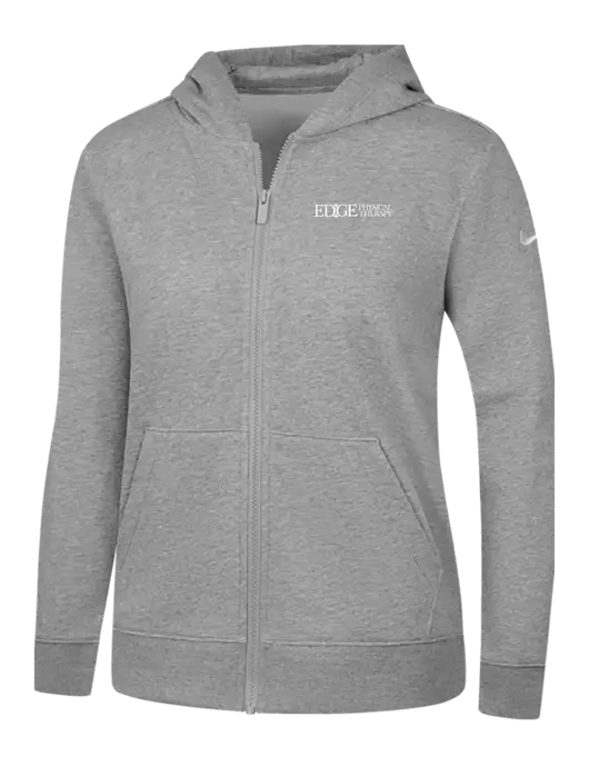 Nike Womens Club Fleece Sleeve Swoosh Full-Zip Dark Grey Heather Hoodie w/Edge Physical Therapy Logo