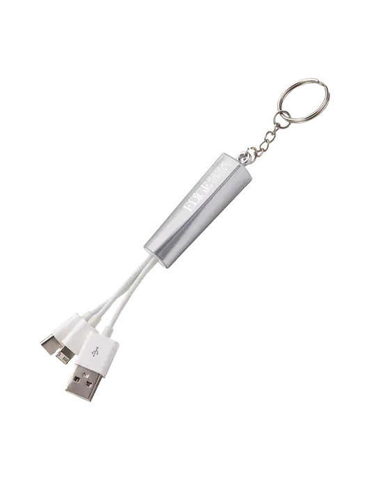 Silver Light-Up Charging Cable with Key Ring w/Edge Physical Therapy Logo