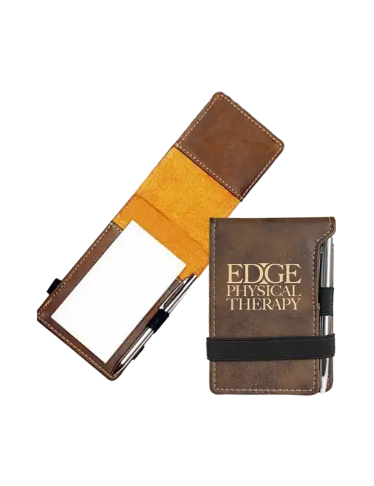 Rustic Leatherette Mini Notepad w/Pen, 3.25 x 4.75 w/Edge Physical Therapy Logo