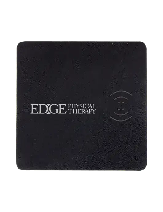 Black Laserable Leatherette Phone Charging Mat w/Edge Physical Therapy Logo