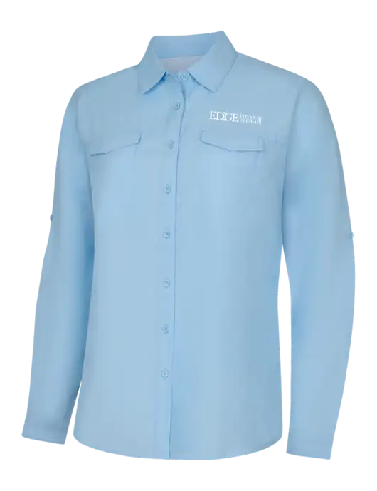 Womens Light Blue Long Sleeve UV Daybreak Shirt w/Edge Physical Therapy Logo