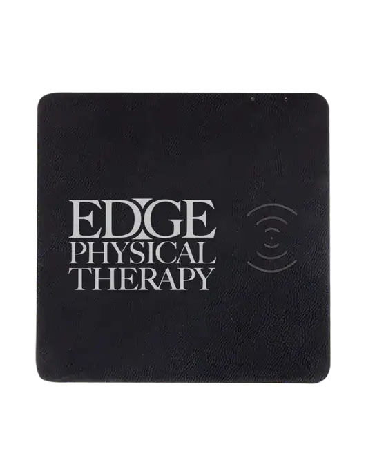 Black Laserable Leatherette Phone Charging Mat w/Edge Physical Therapy Logo