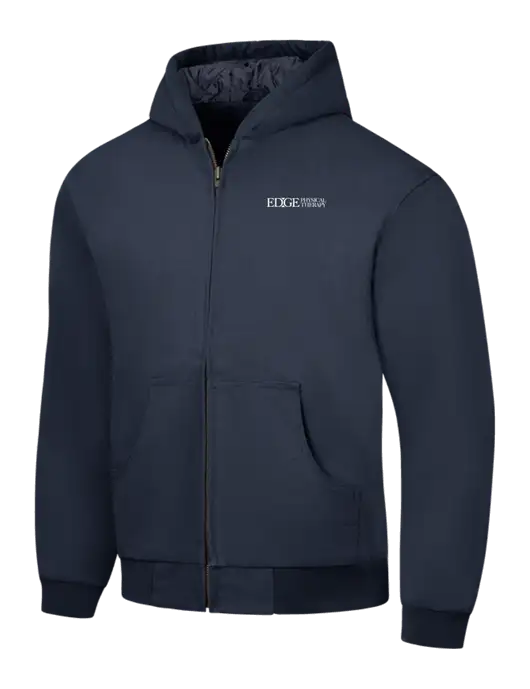 CornerStone Navy Duck Cloth Hooded Work Jacket w/Edge Physical Therapy Logo
