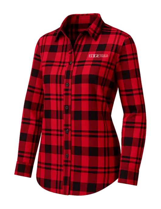 Womens Red/Black Plaid Flannel Tunic w/Edge Physical Therapy Logo