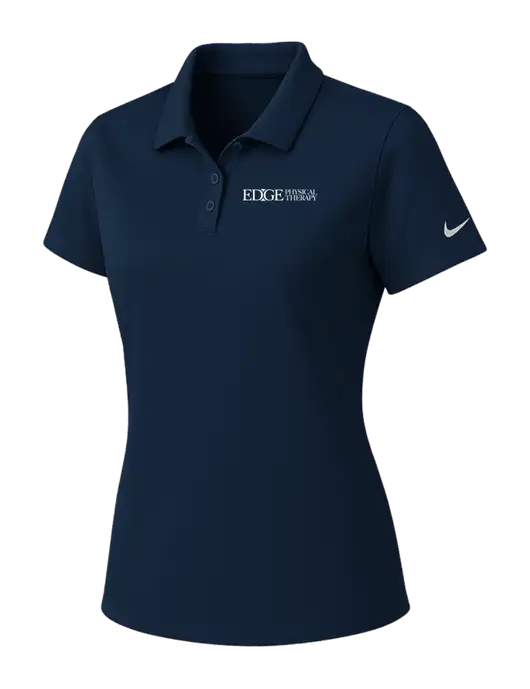 Nike Womens Navy Dry Essential Solid Polo w/Edge Physical Therapy Logo