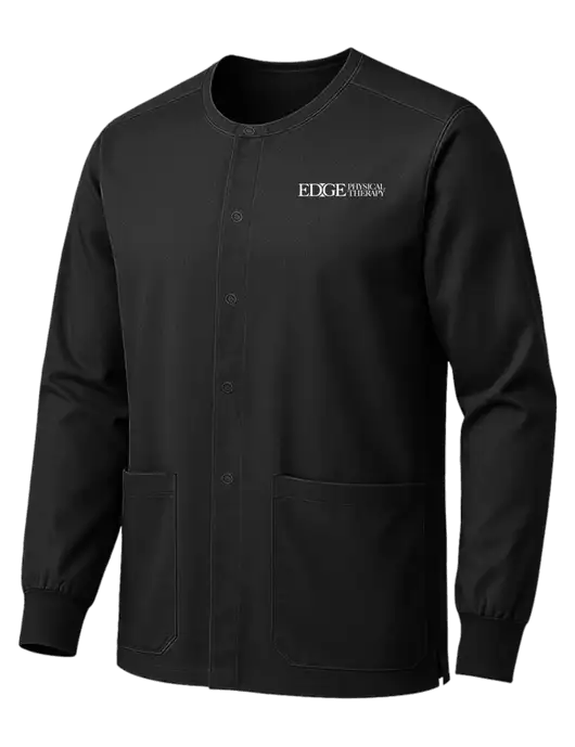 Wink Black Unisex WorkFlex Snap-Front Scrub Jacket w/Edge Physical Therapy Logo