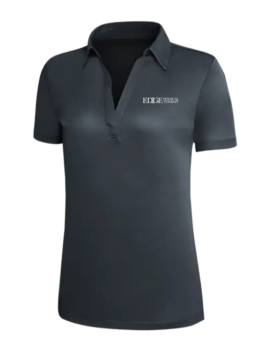 Dark Grey Silk Touch Womens Performance Polo w/Edge Physical Therapy Logo