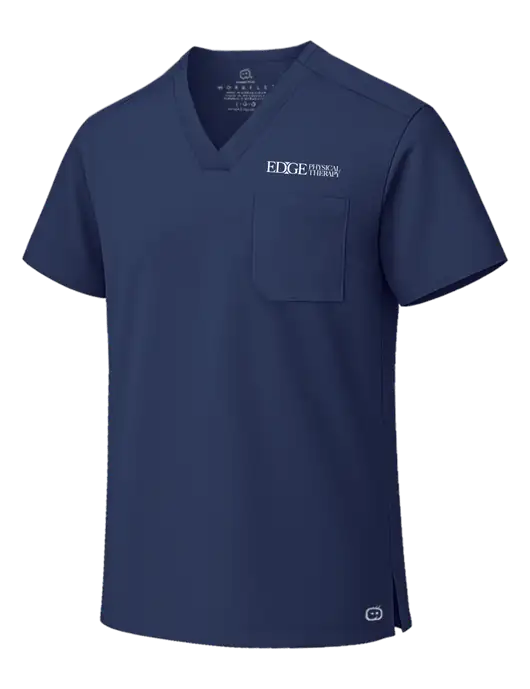 Wink Navy Unisex WorkFlex Chest Pocket V-Neck Top  w/Edge Physical Therapy Logo